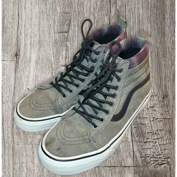Vans Men’s Off the‎ wall scotchguard 721358 gray suede plaid Sk8 hi-tops - Picture 2 of 6